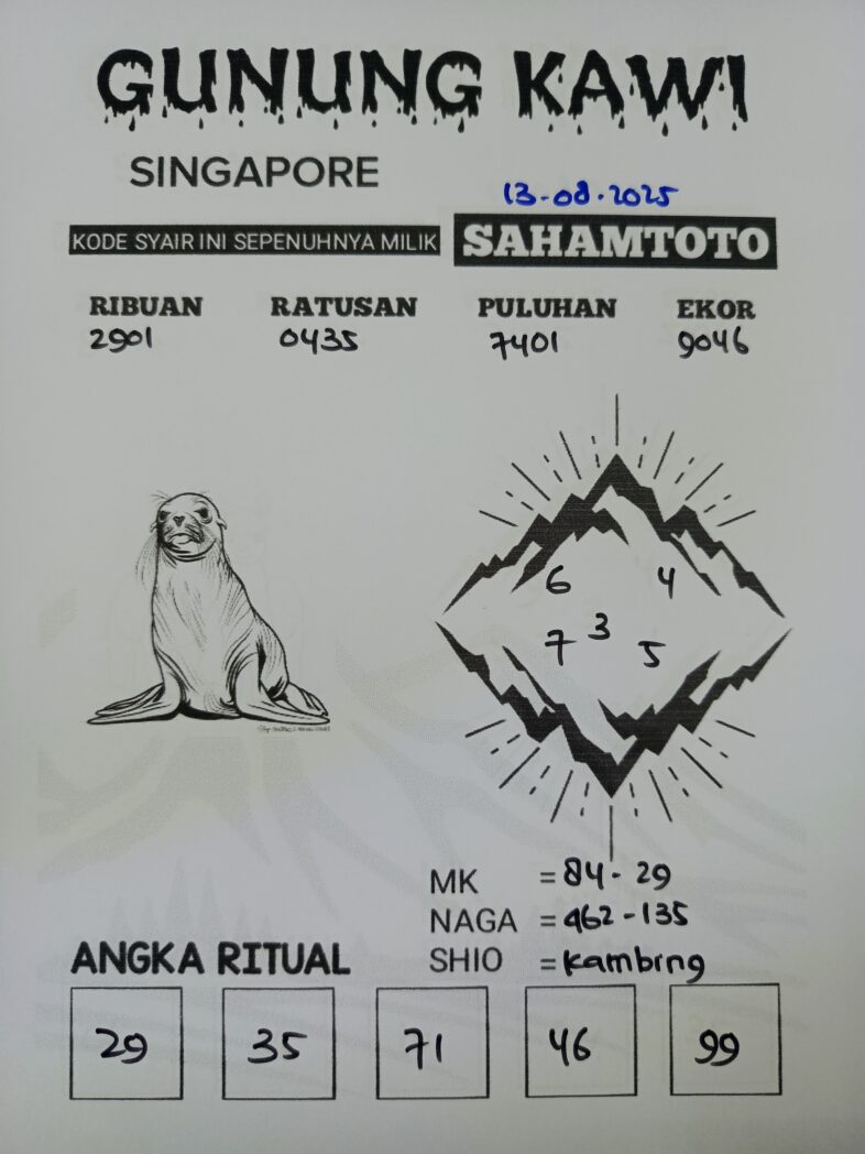 Syair Gunung Kawi SINGAPORE Pools Hari ini Rabu 13 Agustus 2025