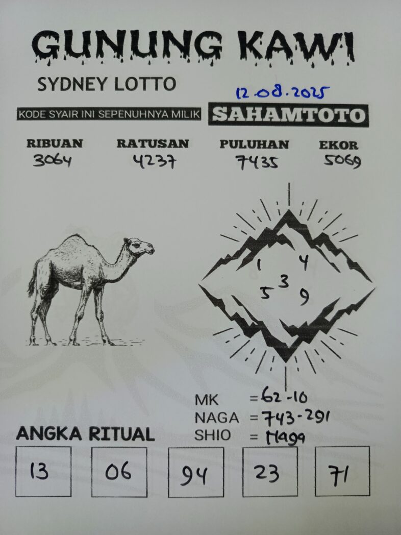Syair Gunung Kawi SYDNEY LOTTO Hari ini Selasa, 12 Agustus 2025