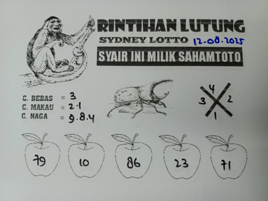 Syair Rintihan Lutung SYDNEY LOTTO Hari ini Selasa, 12 Agustus 2025