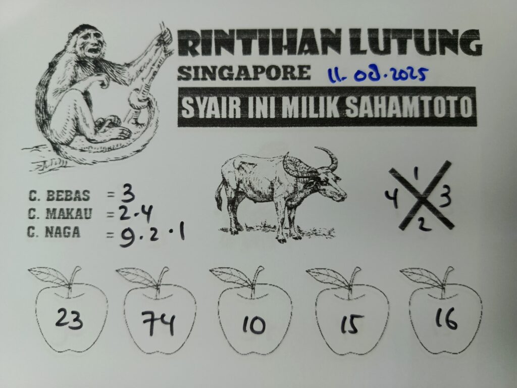 Syair Rintihan Lutung SINGAPORE Pools Hari ini Senin, 11 Agustus 2025