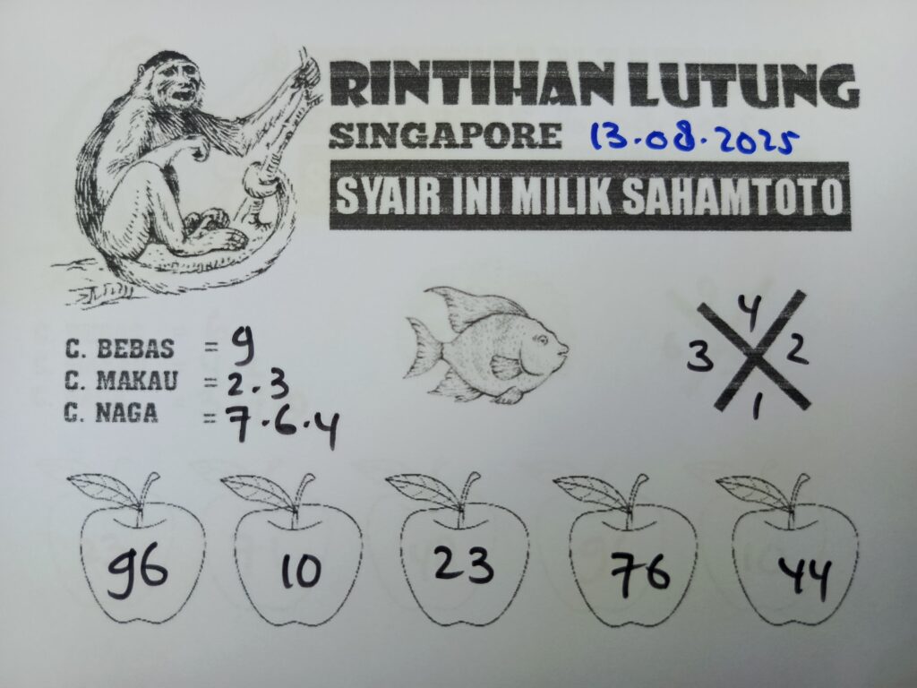 Syair Rintihan Lutung SINGAPORE Pools Hari ini Rabu 13 Agustus 2025