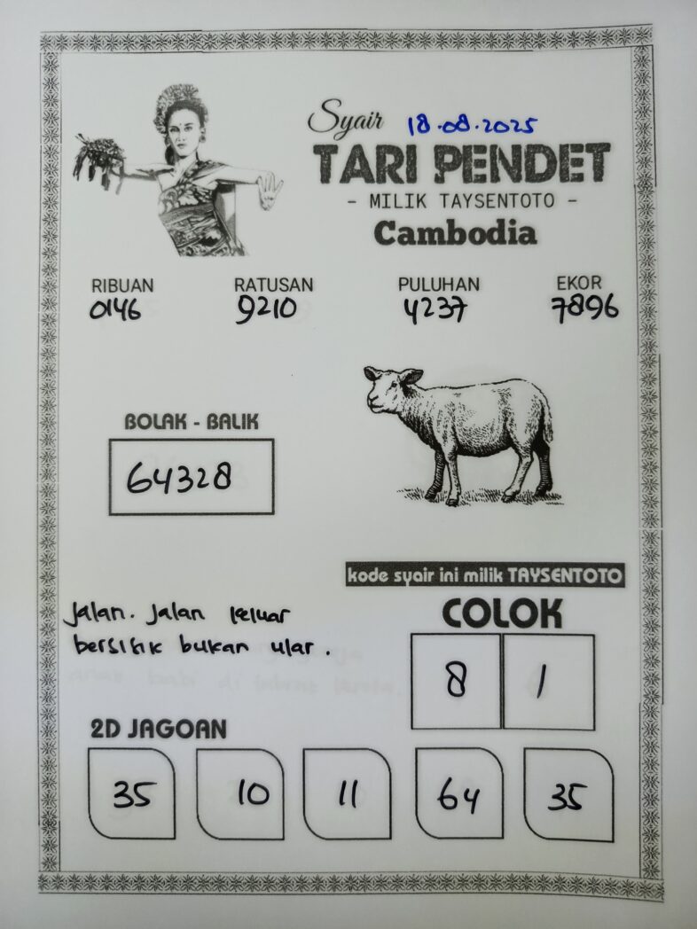 Syair Tari Pendet Cambodia Hari Ini Senin, 18 Agustus 2025