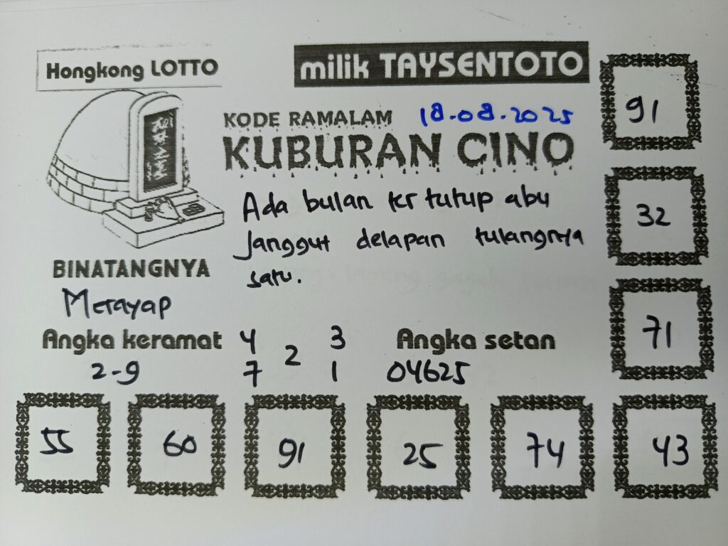 Syair Kuburan Cino HK Hari Senin, 18 Agustus 2025