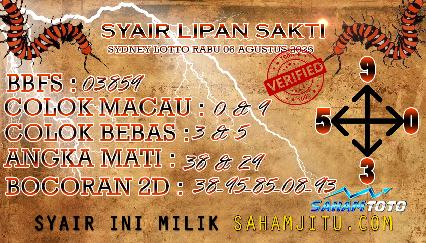 Syair Lipan Sakti SYDNEY LOTTO Hari ini Rabu 06 Agustus 2025