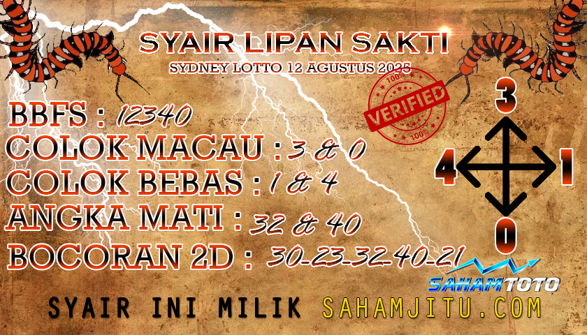 Syair Lipan Sakti SYDNEY LOTTO Hari ini Selasa, 12 Agustus 2025