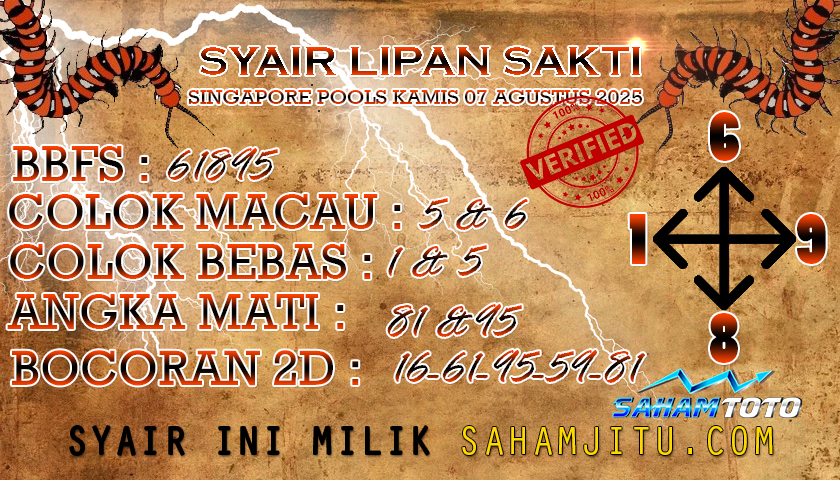 Syair Lipan Sakti SINGAPORE Pools Hari ini Kamis 07 Agustus 2025