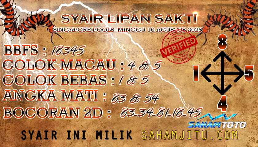 Syair Lipan Sakti SINGAPORE Pools Hari ini Minggu, 10 Agustus 2025