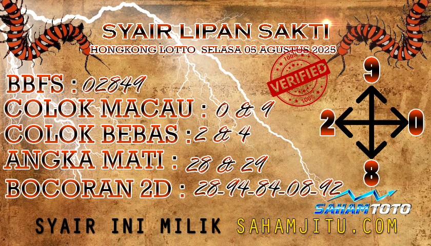 Syair Lipan Sakti HONGKONG LOTTO Hari ini Selasa, 05 Agustus 2025