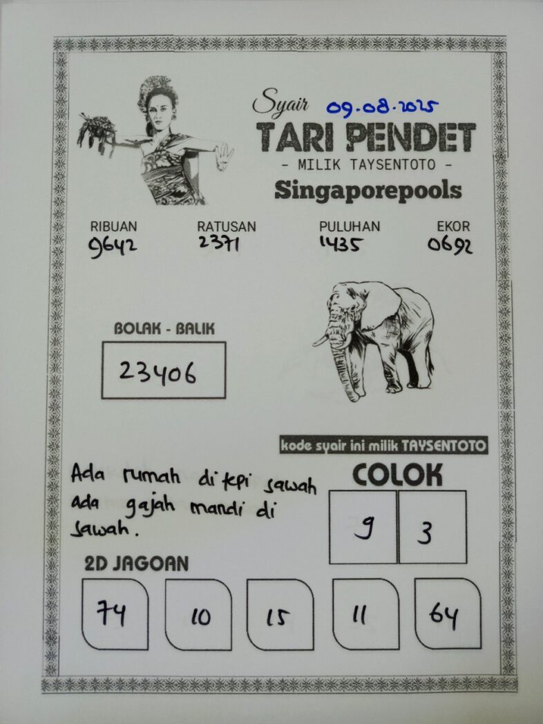 Syair Tari Pendet SGP Hari ini Sabtu, 09 Agustus 2025