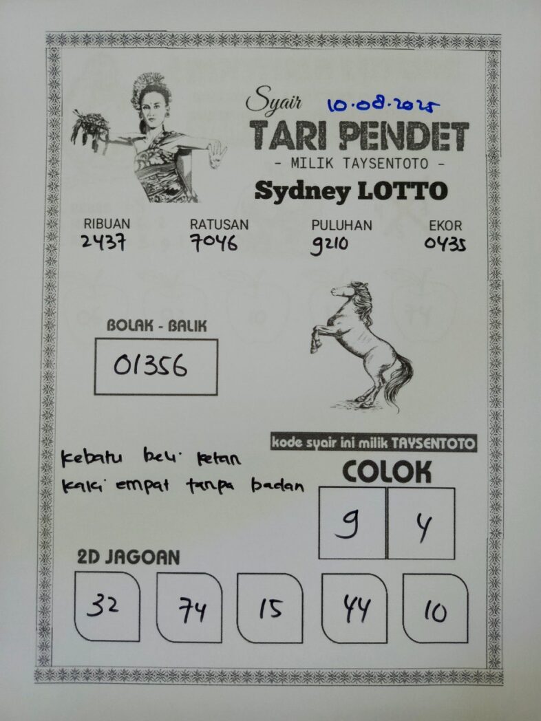 Syair Tari Pendet Sydney Hari ini Sabtu, 09 Agustus 2025