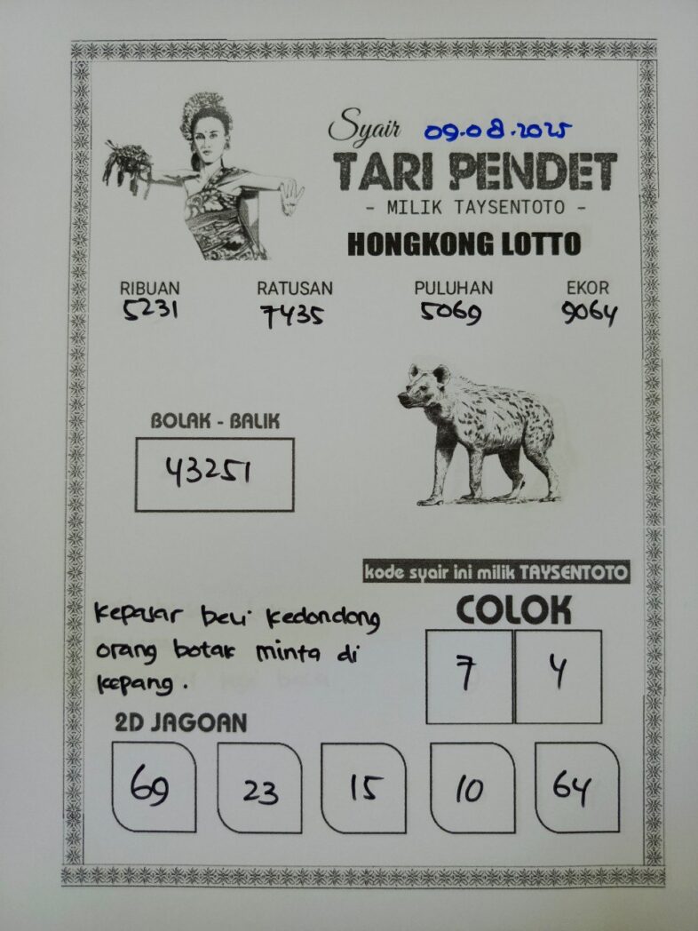 Syair Tari Pendet HK Hari Sabtu, 09 Agustus Juli 2025