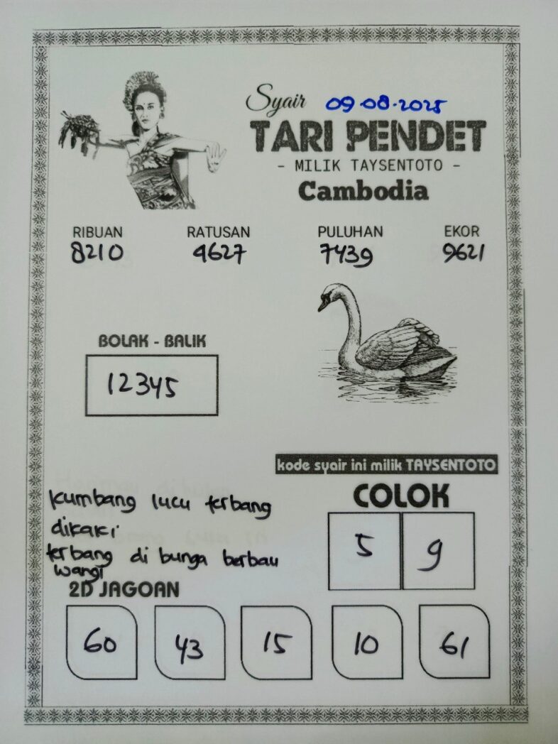 Syair Tari Pendet Cambodia Hari Ini Sabtu, 09 Agustus 2025