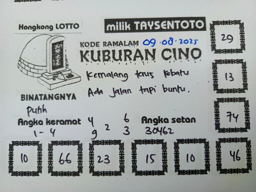 Syair Kuburan Cino HK Hari Sabtu, 09 Agustus 2025