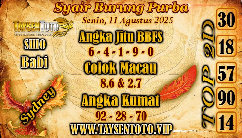 Syair Burung Purba Sydney Hari ini Senin, 11 Agustus 2025
