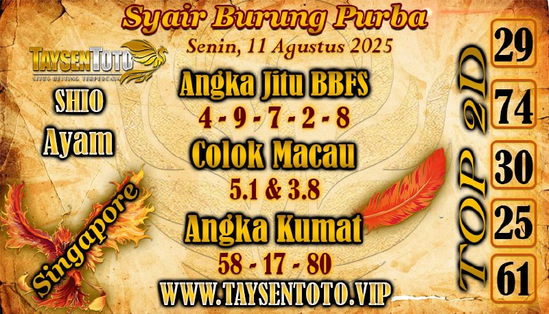 Syair Burung Purba SGP Hari Senin, 11 Agustus 2025