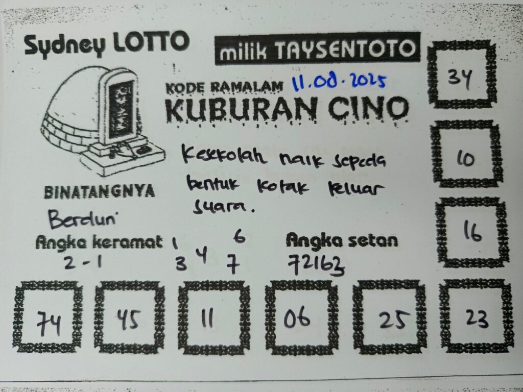 Syair Kuburan Cino Sydney Hari ini Senin, 11 Agustus 2025