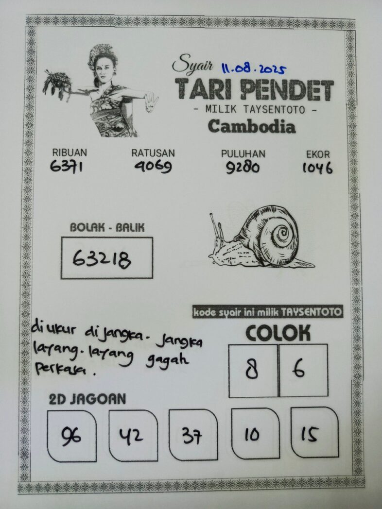 Syair Tari Pendet Cambodia Hari Ini Senin, 11 Agustus 2025