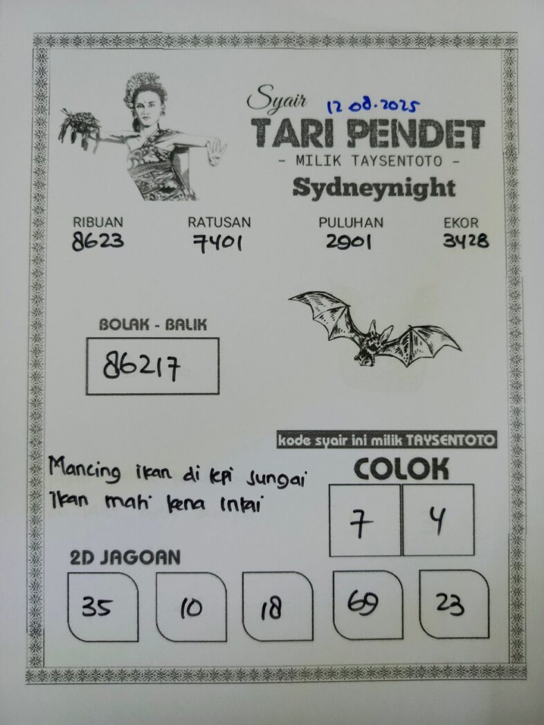 Syair Tari Pendet SydneyNight Hari ini Selasa, 12 Agustus 2025