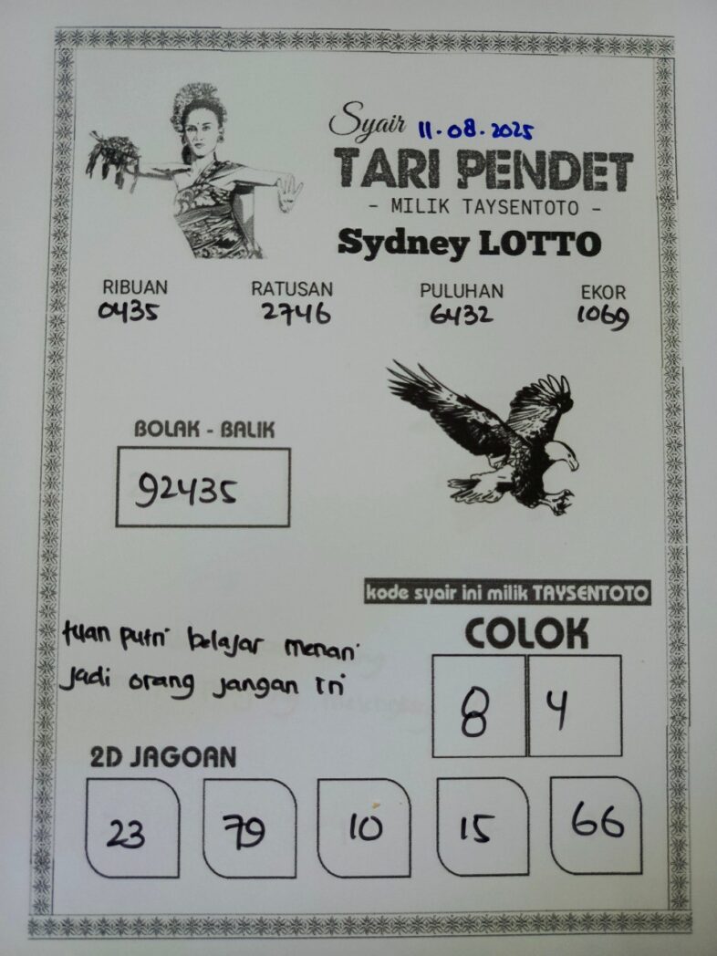 Syair Tari Pendet Sydney Hari ini Senin, 11 Agustus 2025