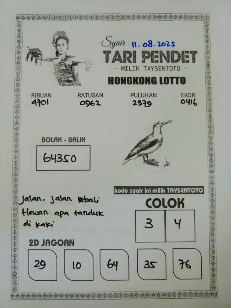 Syair Tari Pendet HK Hari Senin, 11 Agustus Juli 2025