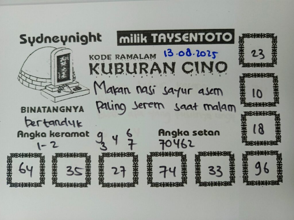 Syair Kuburan Cino SydneyNight Hari ini Rabu, 13 Agustus 2025