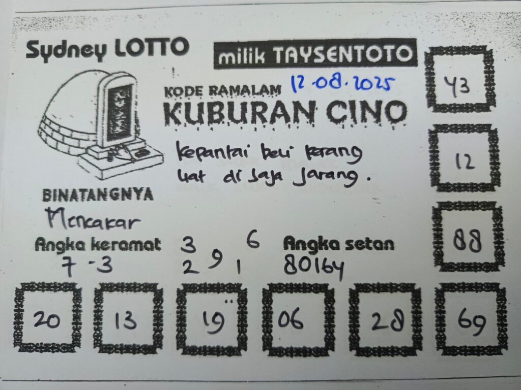 Syair Kuburan Cino Sydney Hari ini Selasa, 12 Agustus 2025