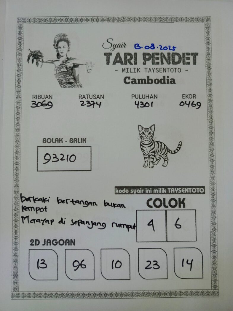 Syair Tari Pendet Cambodia Hari Ini Rabu, 13 Agustus 2025