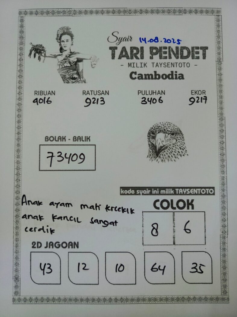 Syair Tari Pendet Cambodia Hari Ini Kamis, 14 Agustus 2025