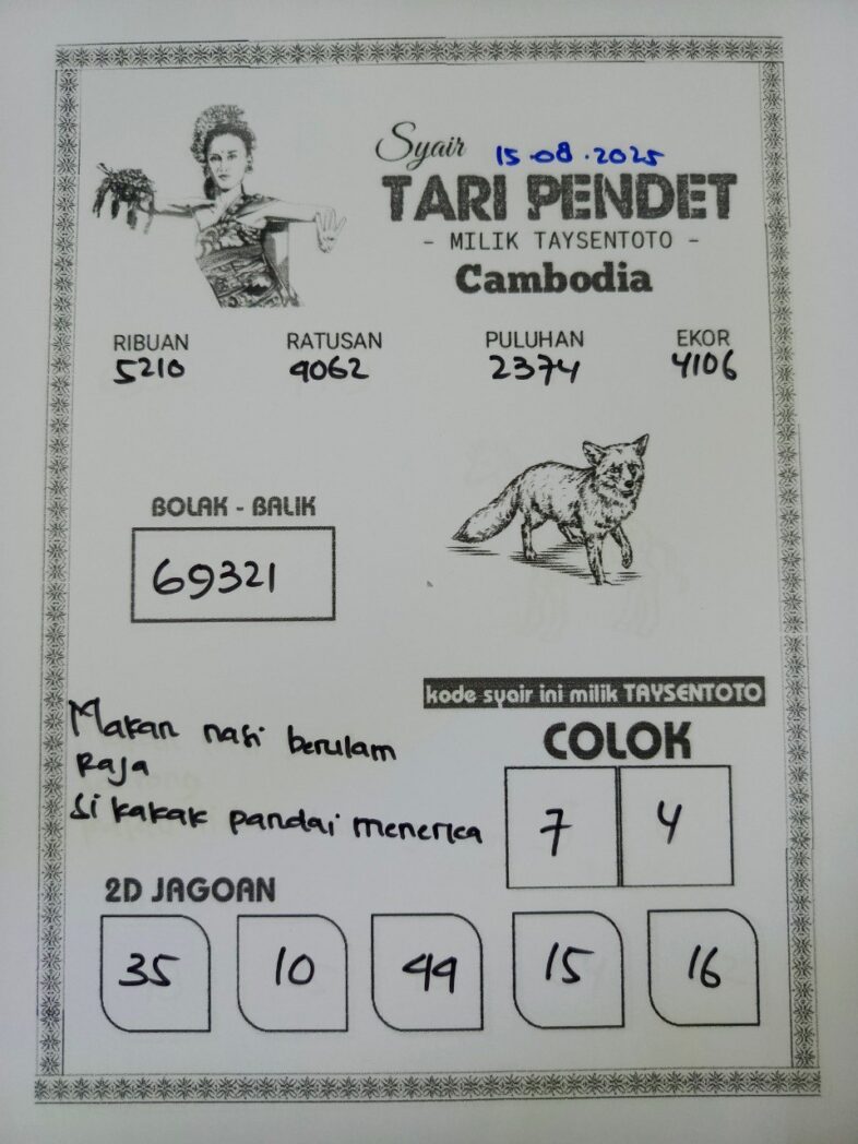 Syair Tari Pendet Cambodia Hari Ini Jumat, 15 Agustus 2025