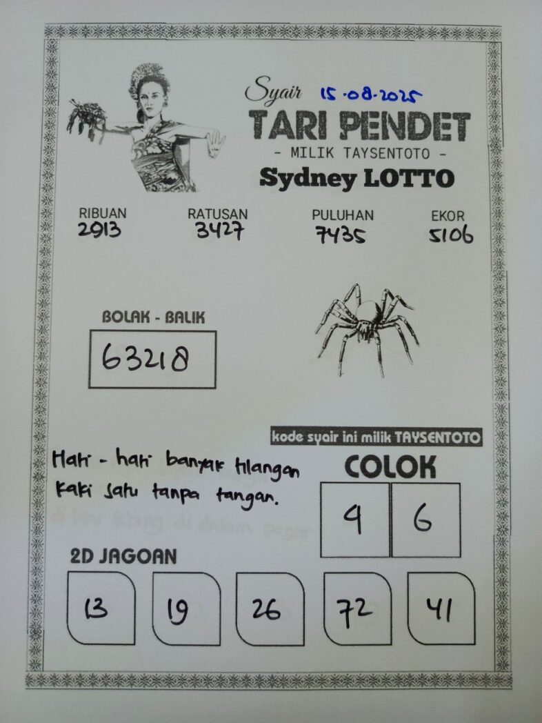 Syair Tari Pendet Sydney Hari ini Jumat, 15 Agustus 2025