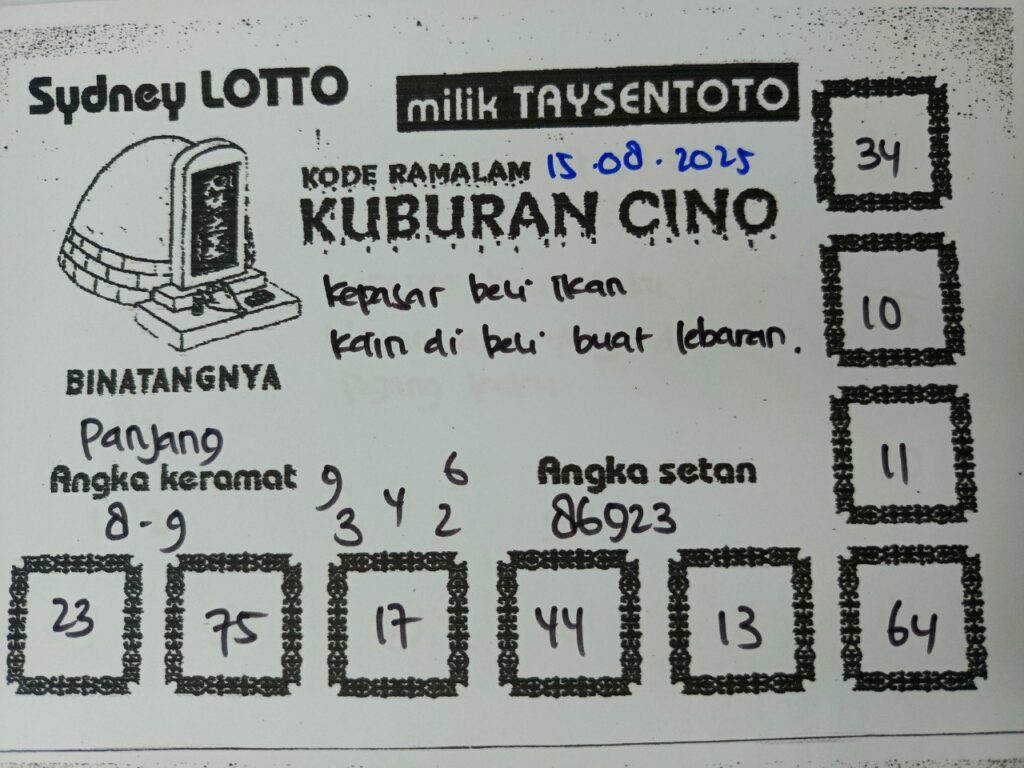 Syair Kuburan Cino Sydney Hari ini Jumat, 15 Agustus 2025