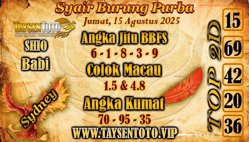 Syair Burung Purba Sydney Hari ini Jumat, 15 Agustus 2025