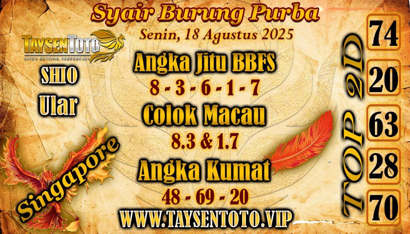 Syair Burung Purba SGP Hari Senin, 18 Agustus 2025
