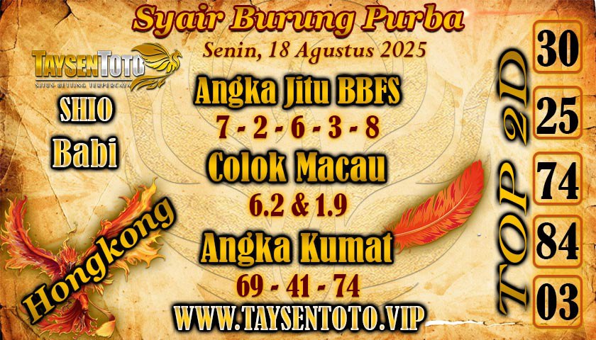 Syair Burung Purba HK Hari Senin, 18 Agustus 2025