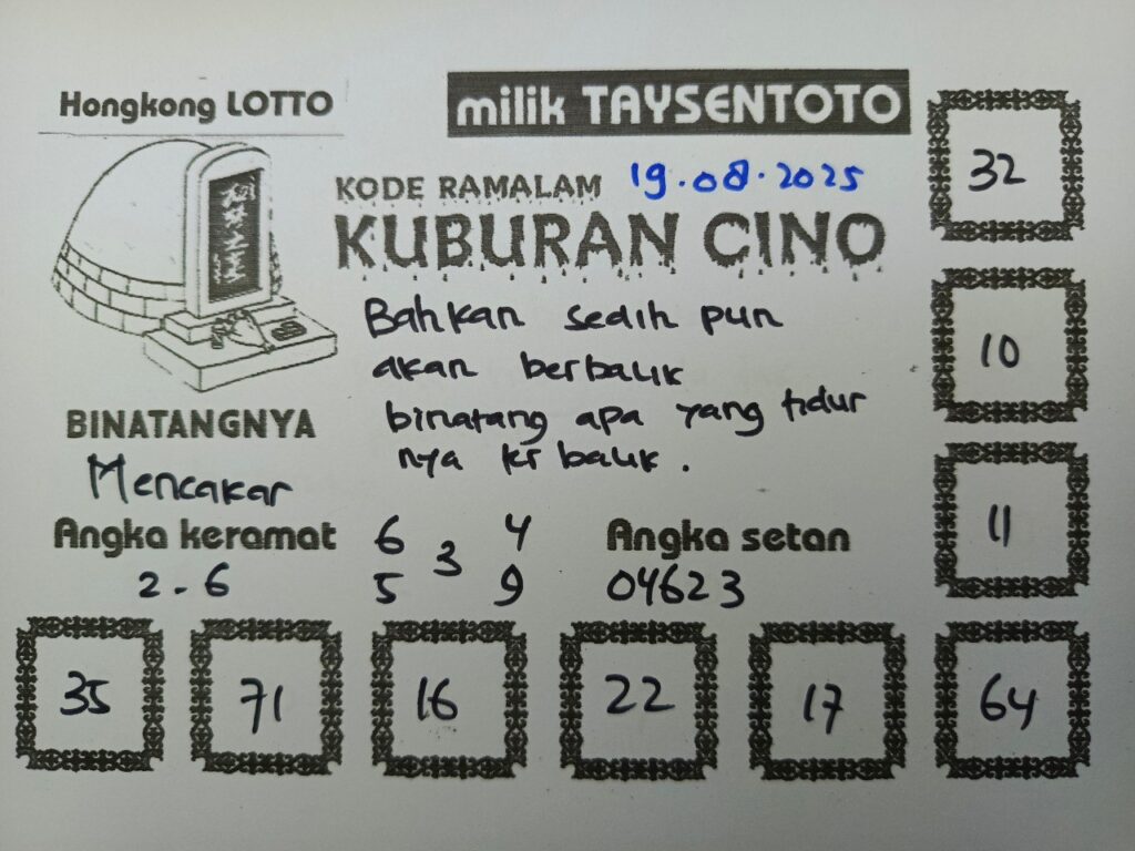 Syair Kuburan Cino HK Hari Selasa, 19 Agustus 2025