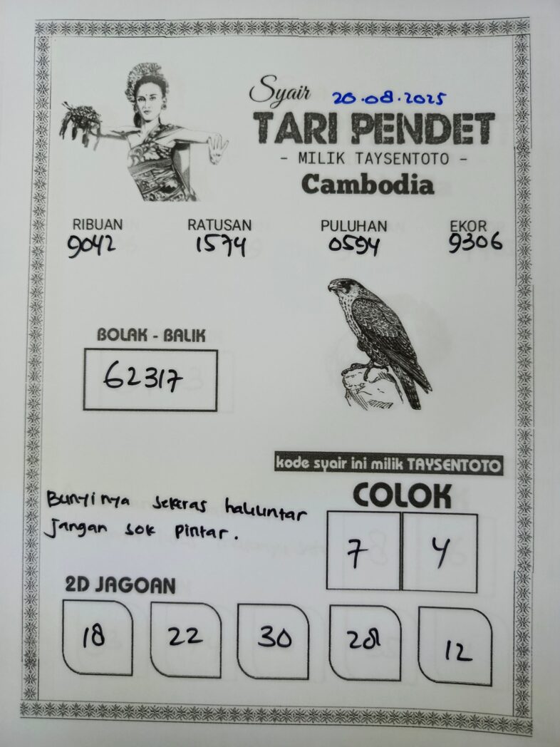 Syair Tari Pendet Cambodia Hari Ini Rabu, 20 Agustus 2025