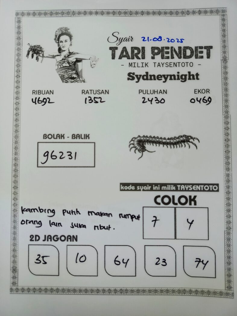 Syair Tari Pendet SydneyNight Hari ini Kamis, 21 Agustus 2025