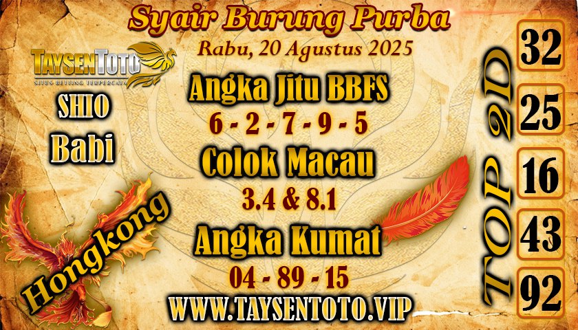 Syair Burung Purba HK Hari Rabu, 20 Agustus 2025