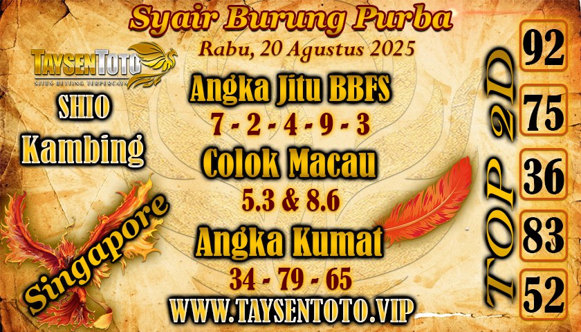 Syair Burung Purba SGP Hari Rabu, 20 Agustus 2025