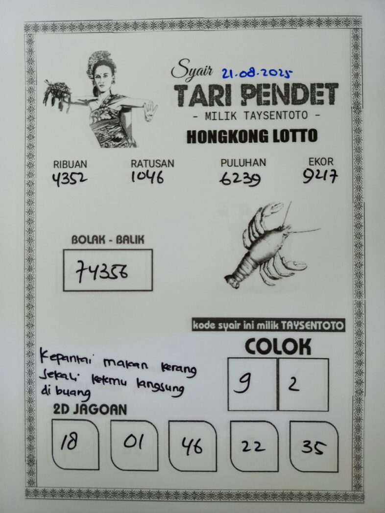 Syair Tari Pendet HK Hari Kamis, 21 Agustus 2025