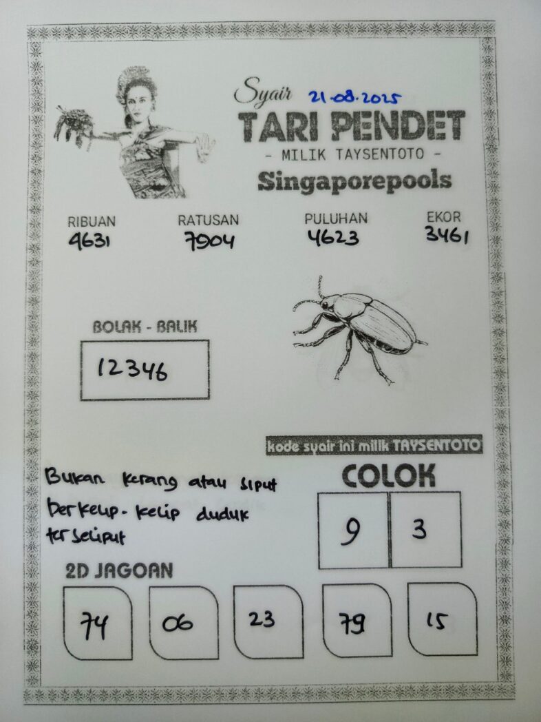 Syair Tari Pendet SGP Hari ini Kamis, 21 Agustus 2025