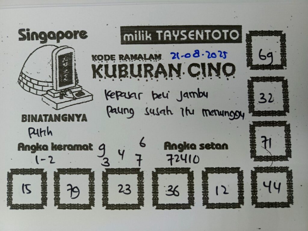 Syair Kuburan Cino SGP Hari ini Kamis, 21 Agustus 2025