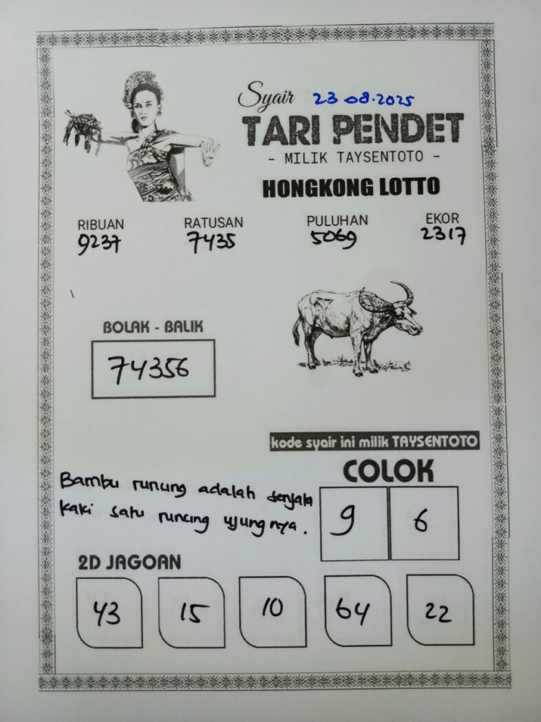 Syair Tari Pendet HK Hari Sabtu, 23 Agustus 2025