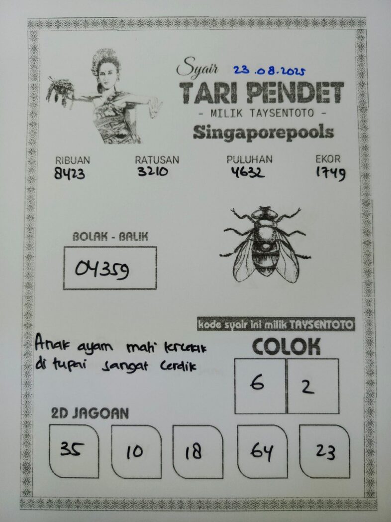 Syair Tari Pendet SGP Hari ini Sabtu, 23 Agustus 2025