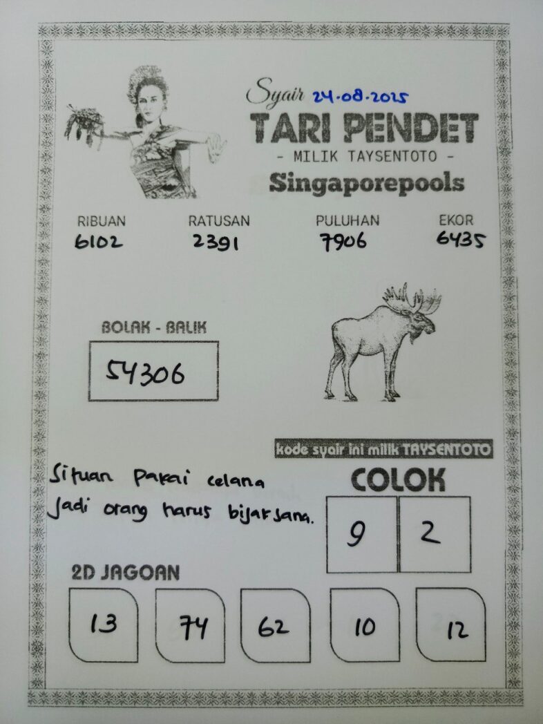 Syair Tari Pendet SGP Hari ini Minggu, 24 Agustus 2025