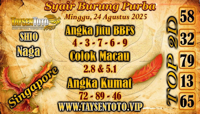 Syair Burung Purba SGP Hari Minggu, 24 Agustus 2025