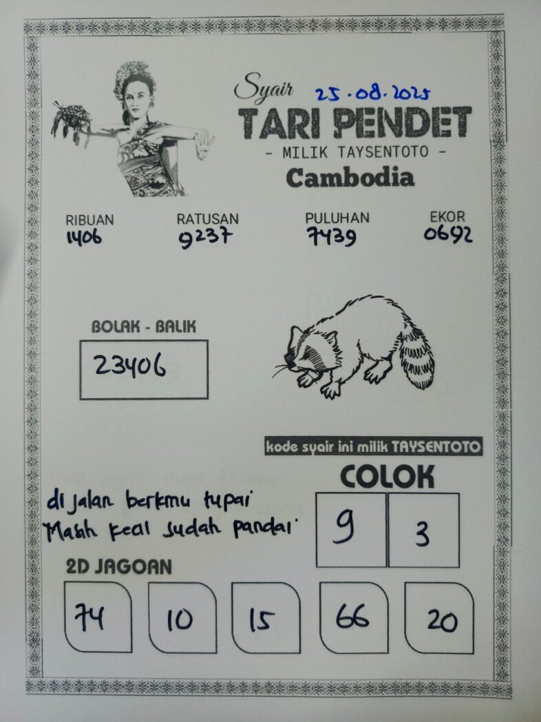 Syair Tari Pendet Cambodia Hari Ini Senin, 25 Agustus 2025