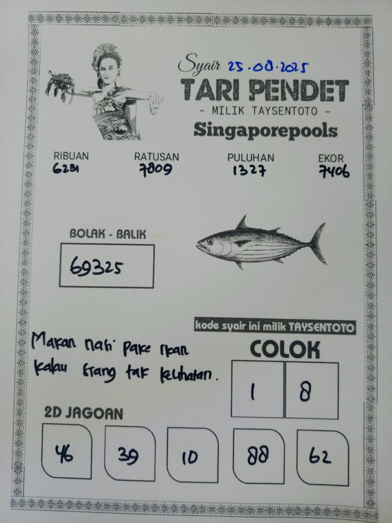 Syair Tari Pendet SGP Hari ini Senin, 25 Agustus 2025