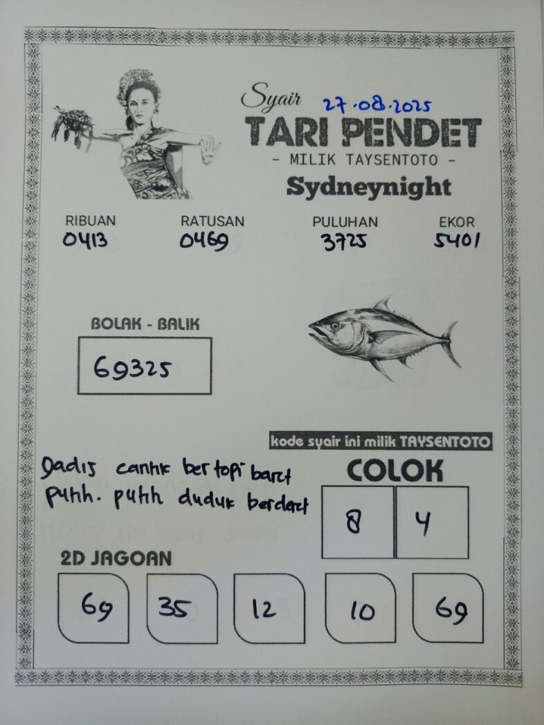 Syair Tari Pendet SydneyNight Hari ini Rabu, 27 Agustus 2025