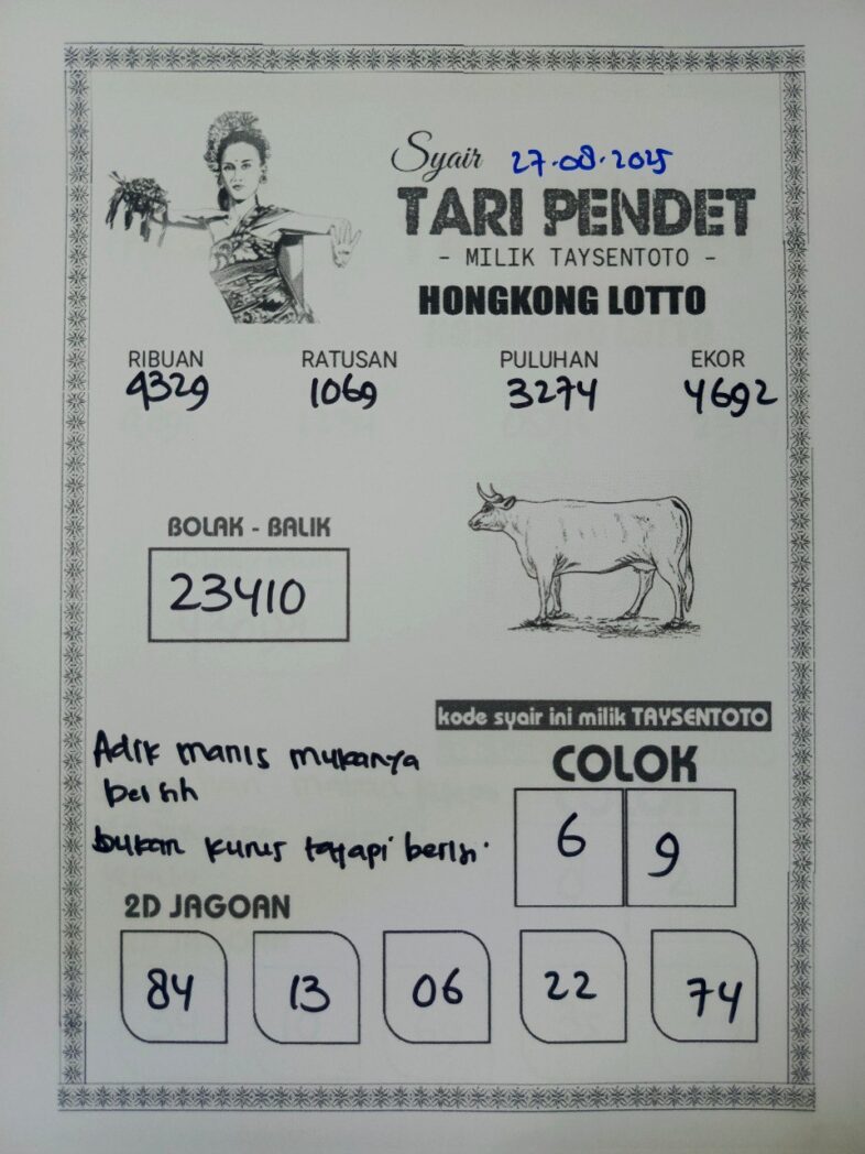 Syair Tari Pendet HK Hari Rabu, 27 Agustus 2025